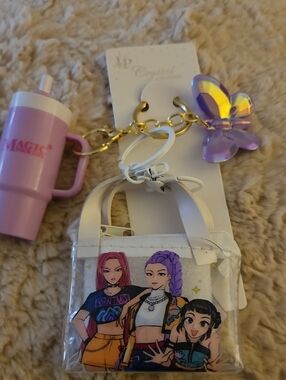 K Pop  Mini Tote Keychain with Purple Mini Lip Balm  and Purple Butterfly Charm